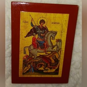 Wood Art Saint George Greek Plaque